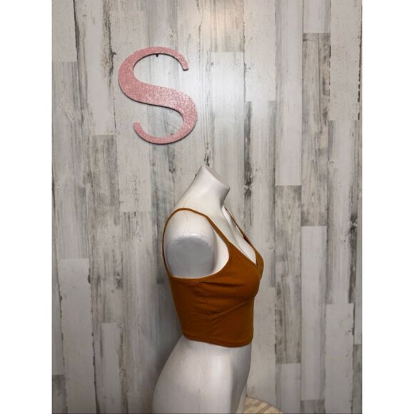 Bozzolo Mustard Ribbed Spaghetti Strap Crop Top Women’s Small Basic Stretch Cami - Picture 5 of 5